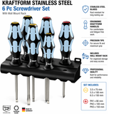 Wera 05032060001 Kraftform Stainless 3334/6 Phillips Screwdriver Set 6Pc Rack