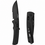 SOG Flash AT 11180241 Folding Knife 3.45" D2 Part Serrated Blackout