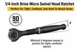 Titan 11313 1/4" Drive 90-Tooth Swivel Head Micro Ratchet 4" Length
