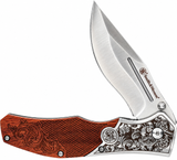 Smith & Wesson Folding Pocket Knife Engraved Rosewood Handle Stainless Steel