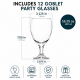 Libbey 3716 Classic Glass Goblets 16.25 oz Stemmed Drinking Glasses Set of 12