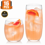Libbey Samba 16 Pc Drinking Glass Set Rocks Tumblers Dishwasher Safe Clear