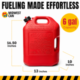 2x Midwest Can 6610 6 Gallon Gas Can Auto Shut Off Quick Flow Spout EPA CARB Red