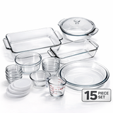 Anchor Hocking Glass Bakeware Set 15 Pc Oven Safe Kitchen Baking Set