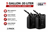 Wavian 20L 5 Gallon NATO Steel Jerry Can w/ Spout Black (2 Pack)