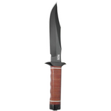 SOG Bowie 2.0 Knife 6.4" Black TiNi Blade Leather Handles with Leather Sheath