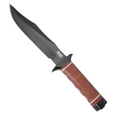 SOG Bowie 2.0 Knife 6.4" Black TiNi Blade Leather Handles with Leather Sheath