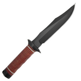 SOG Bowie 2.0 Knife 6.4" Black TiNi Blade Leather Handles with Leather Sheath