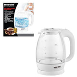 BETTER CHEF IM-175W 7 CUP 1.7L 360 DEGREE BOROSILICATE GLASS KETTLE WHITE NEW