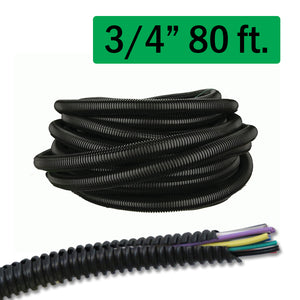 High Quality 3/4" Split Loom Wire Tubing 80 Ft. in Black Ribbed Design - SLT3480