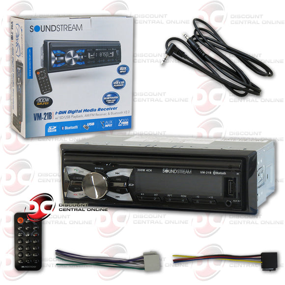 Soundstream VM-21B Media Receiver with SD/USB/AM/FM/Bluetooth Compatibility + Free AUX Chord Included